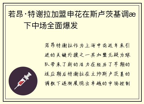 若昂·特谢拉加盟申花在斯卢茨基调教下中场全面爆发
